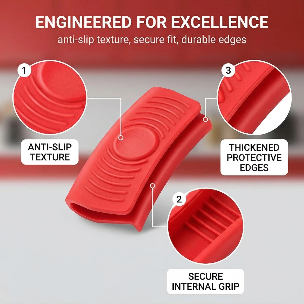 Guanti da forno in silicone, set da 4 pezzi, neri/rossi, resistenti al calore