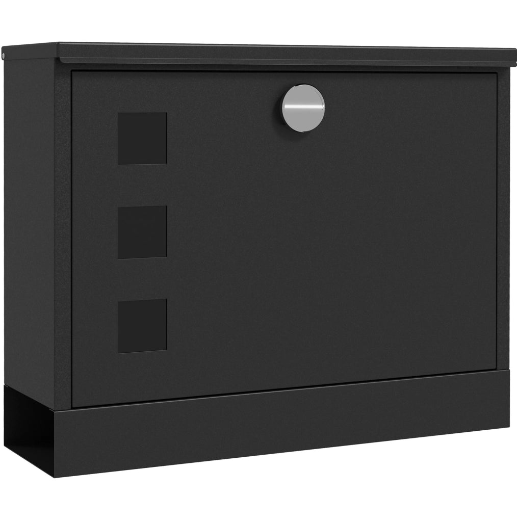Cassetta postale da parete nera in metallo 36,5x11,5x29 cm con 3 finestre e 2 chiavi