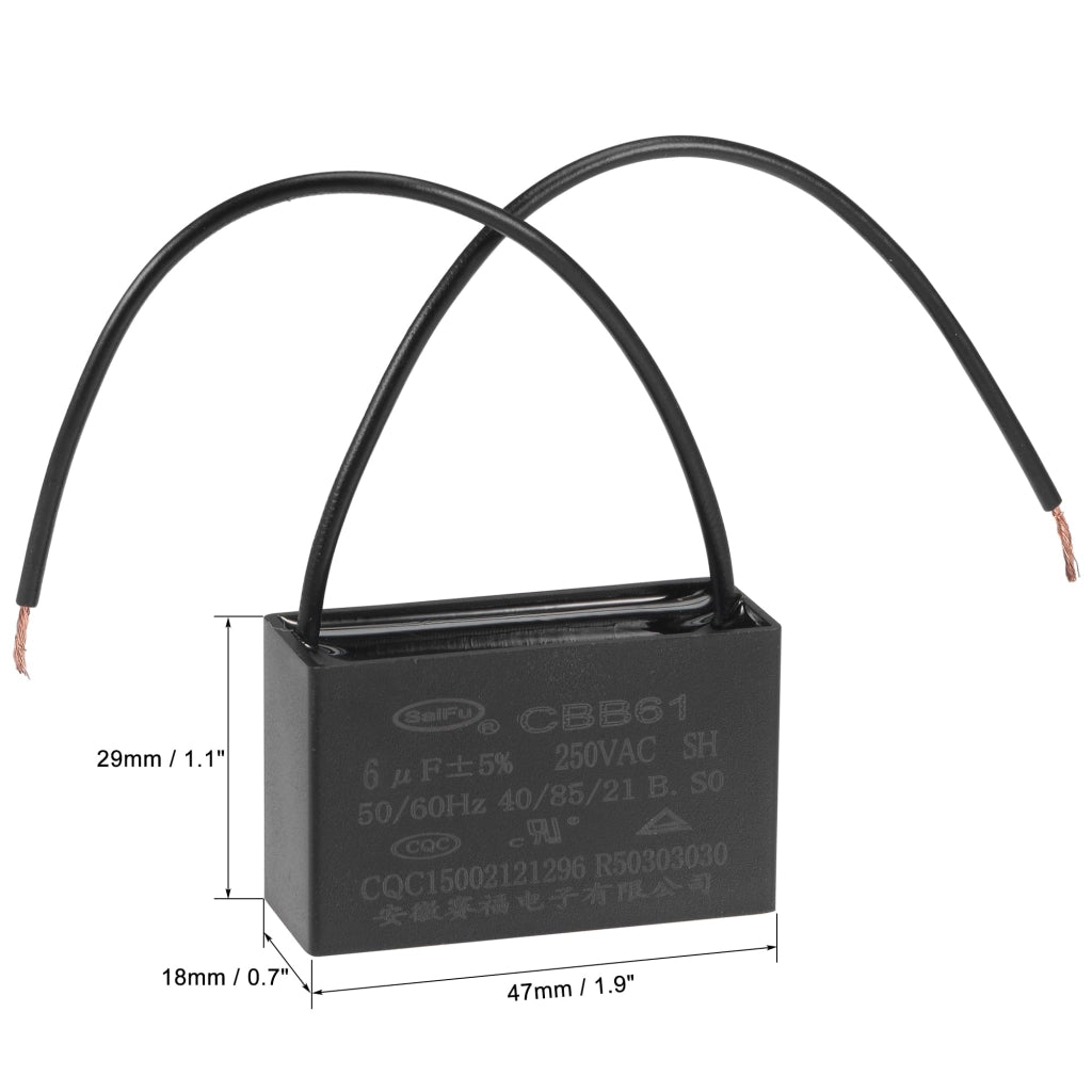 Condensatore CBB61, capacità 6 µF, tensione 250 V AC, 2 pezzi, con involucro metallico