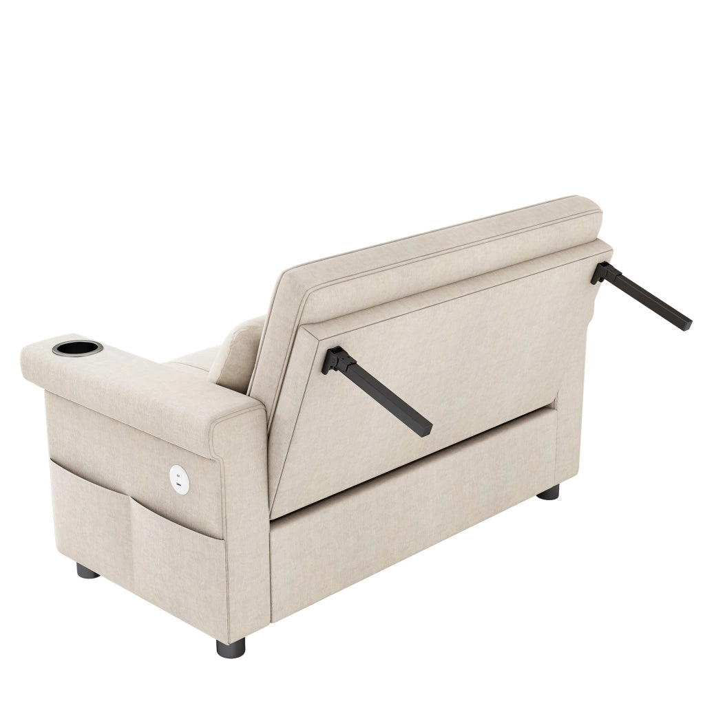Divano letto 2 posti in ciniglia beige con LED, USB e schienale regolabile