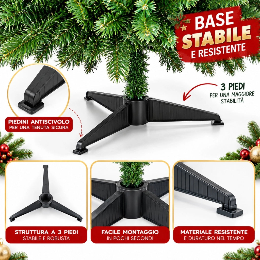 Albero di Natale Artificiale EASY 120 cm in PVC Verde con 180 Rami e Base a 3 Piedi