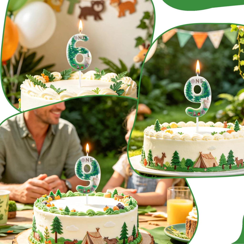Candela per torta di compleanno, modello "Camping", verde