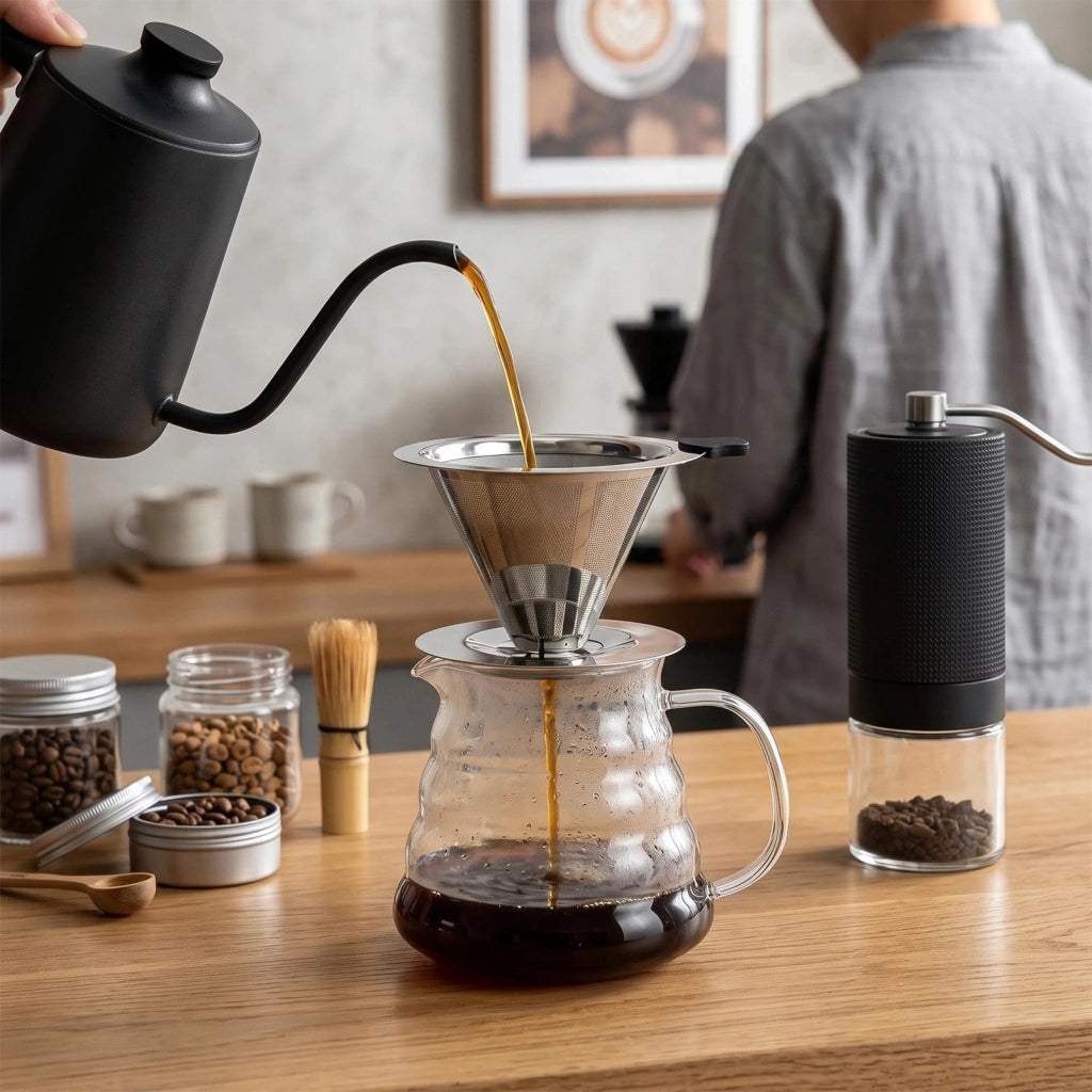 Cesto filtro in acciaio inossidabile, riutilizzabile, per filtri da caffè, confezione singola