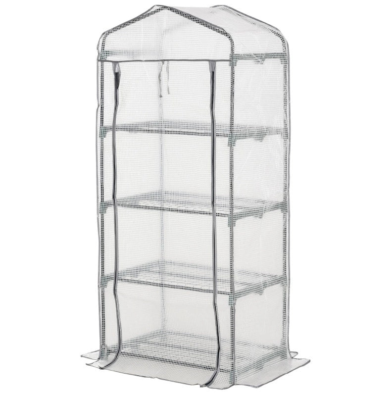 Mini serra per piante con 4 ripiani, 70 × 50 × 160 cm, bianca