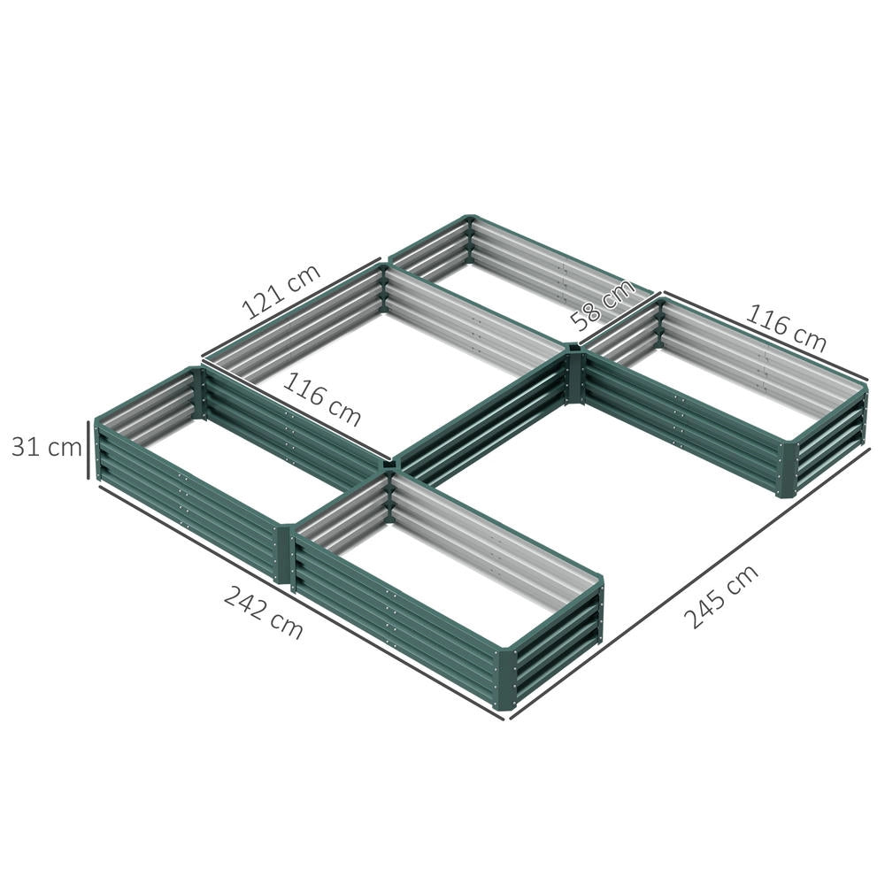 Set da 5 Fioriere da Giardino e Orto Rialzato in Acciaio Verde Modulabile e Robusto per Piante Fiori e Verdure
