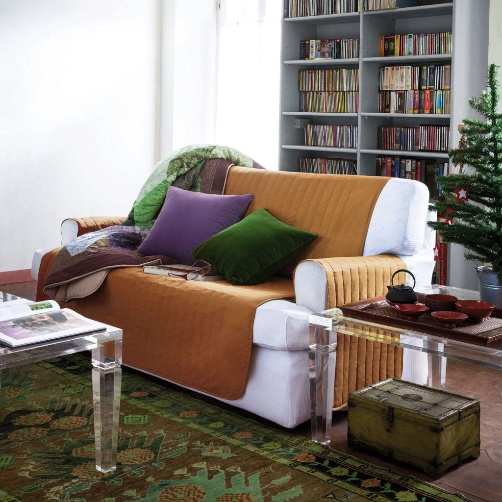 Copriletto in cotone per divano a due posti, color cognac, bicolore