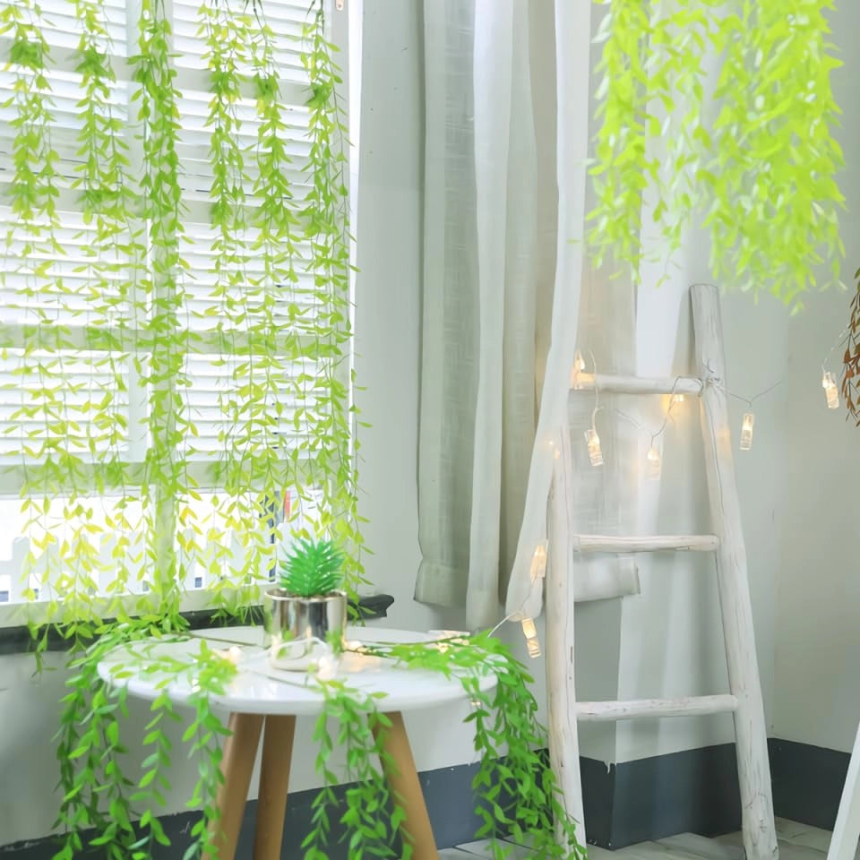 Albero di salice piangente artificiale, confezione da 5 pezzi, pianta pendente, colore verde, altezza 100 cm