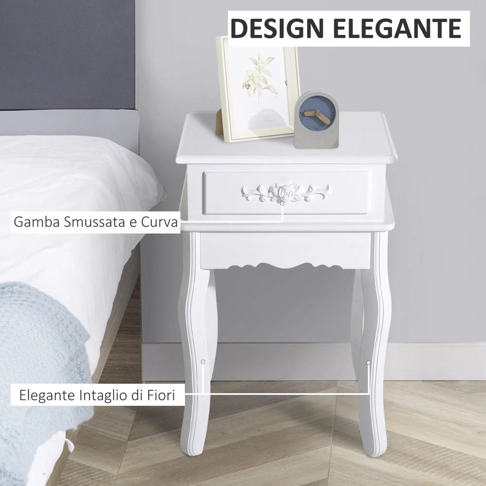 Comodino Tavolino Moderno in Legno con Cassetto, Mobiletto Multiuso Salvaspazio Robusto per Camera da Letto e Salotto