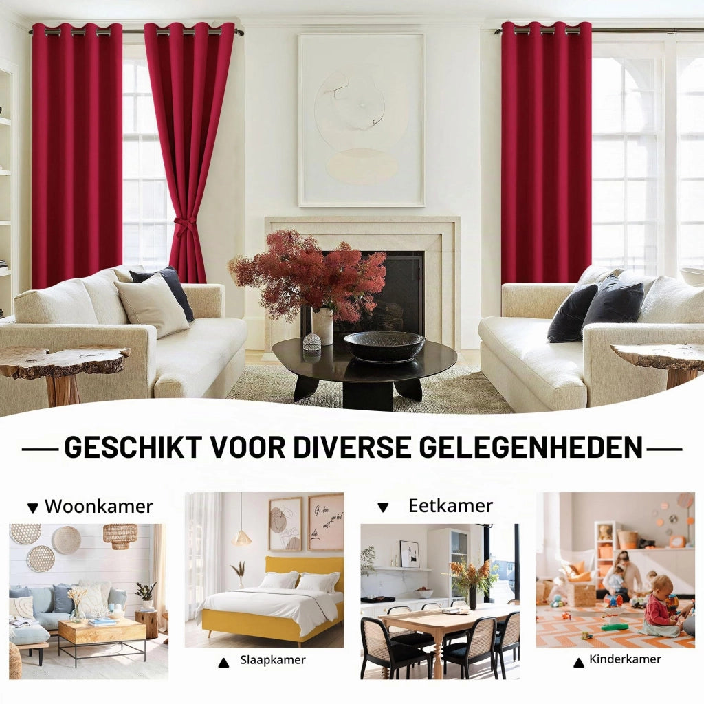 Set di 2 tende oscuranti, 140x215 cm, colore rosso, con supporti per tende