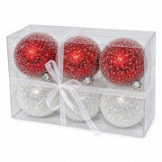 Palline di natale glitterate 6 pezzi bianche e rosse