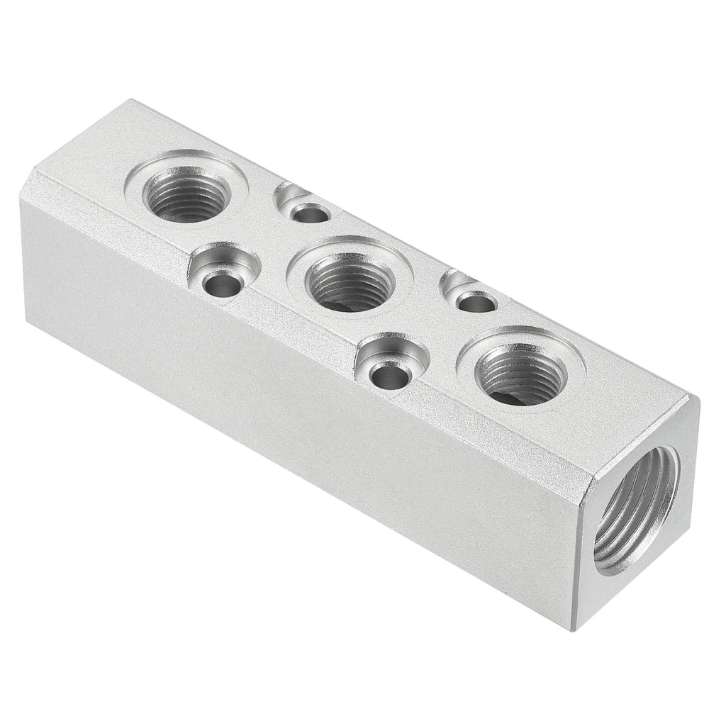 Divisore d'aria a 3 vie e 5 uscite, con attacchi G1/2" e G1/4", in alluminio, colore blu