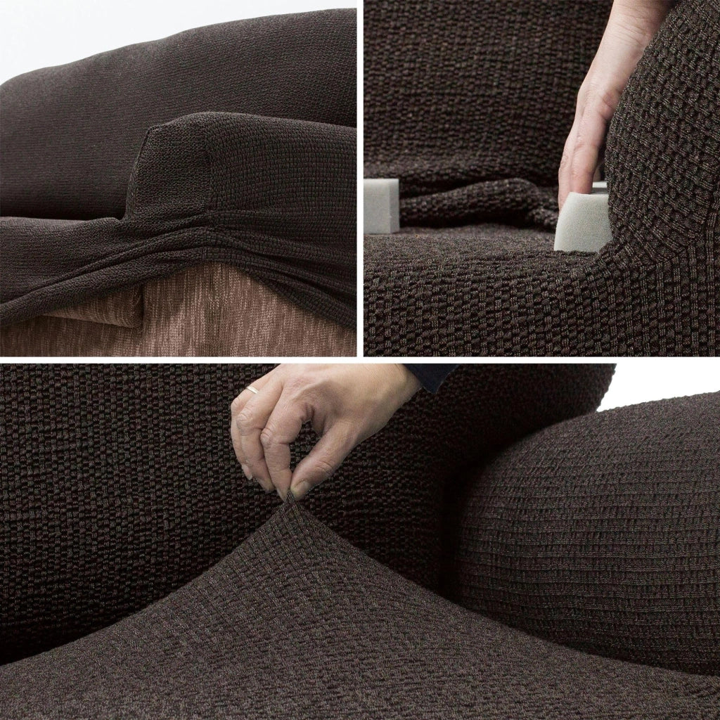 Divano a due posti, imbottitura elastica, color marrone, completo di supporti in schiuma