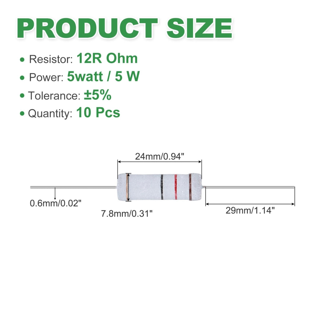 10 resistenze da 12 Ohm, 5W, tolleranza ±5%, autoestinguenti