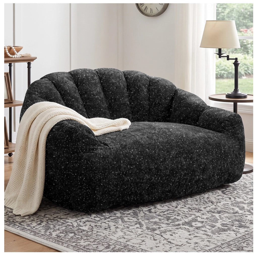 Divano pouf 140x98x61 cm in tessuto nero con braccioli per salotto e camera
