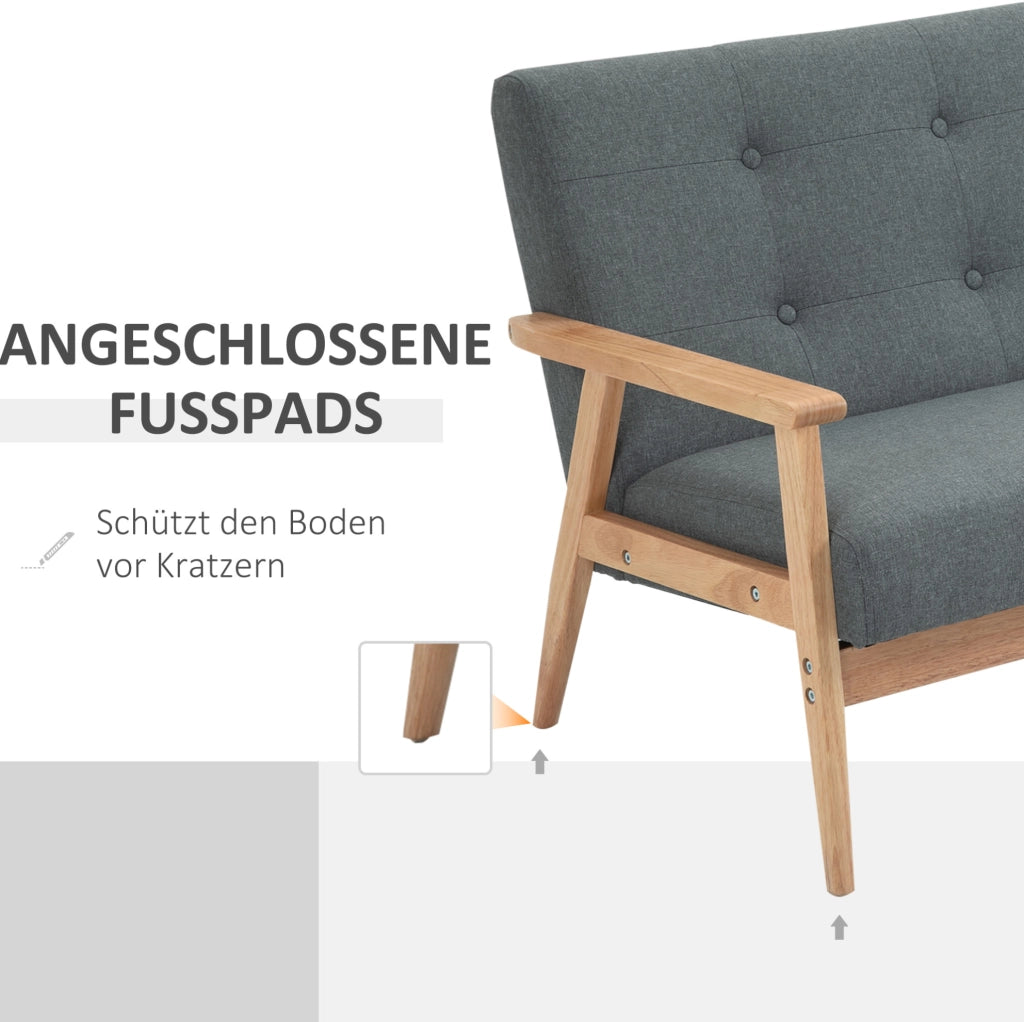 Divano 2 posti 115x66,5x73 cm in lino grigio scuro, design compatto