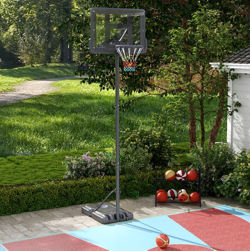 Canestro da basket su base regolabile 230-305 cm in metallo nero con ruote