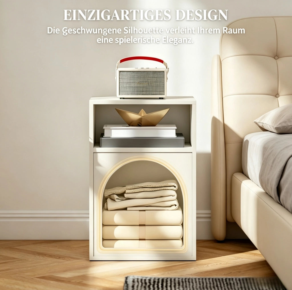 Comodino crema in MDF con 2 vani aperti 40x30x60 cm