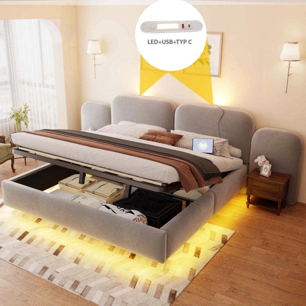 Letto imbottito 180x200 con contenitore LED e prese