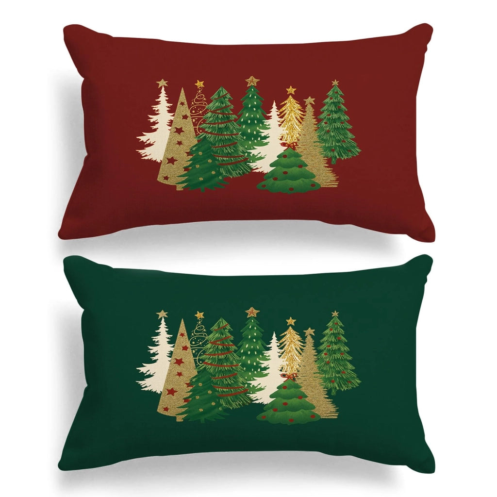 Cuscini decorativi natalizi, set da 2, 50x76 cm, poliestere, rosso e verde, con motivi natalizi