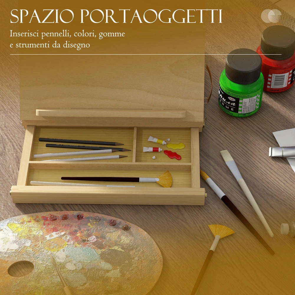 Cavalletto per pittura pieghevole da tavolo in legno di faggio con cassetto e angolazione regolabile 33.5x26x26 cm