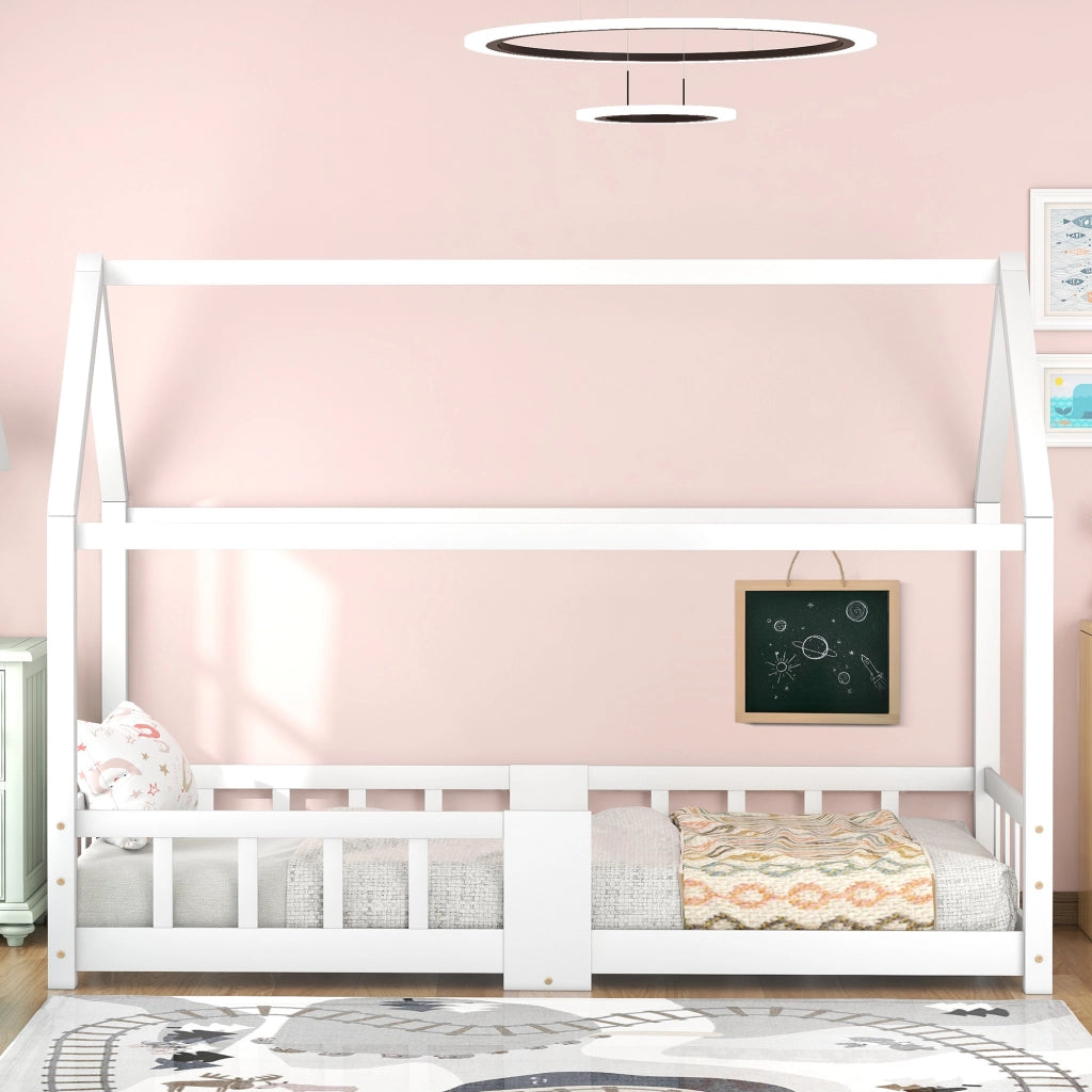 Letto casetta per bambini 90 x 200 cm bianco con lavagna