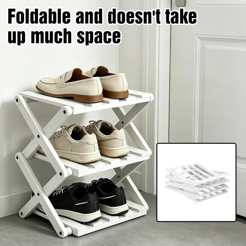 Scaffale pieghevole per scarpe, a 3 ripiani, 30 cm, salvaspazio, bianco