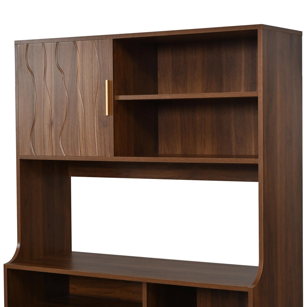 Mobile contenitore alto 100 × 32 × 170 cm con cassetto ante e ripiani aperti in MDF e pannello di particelle noce