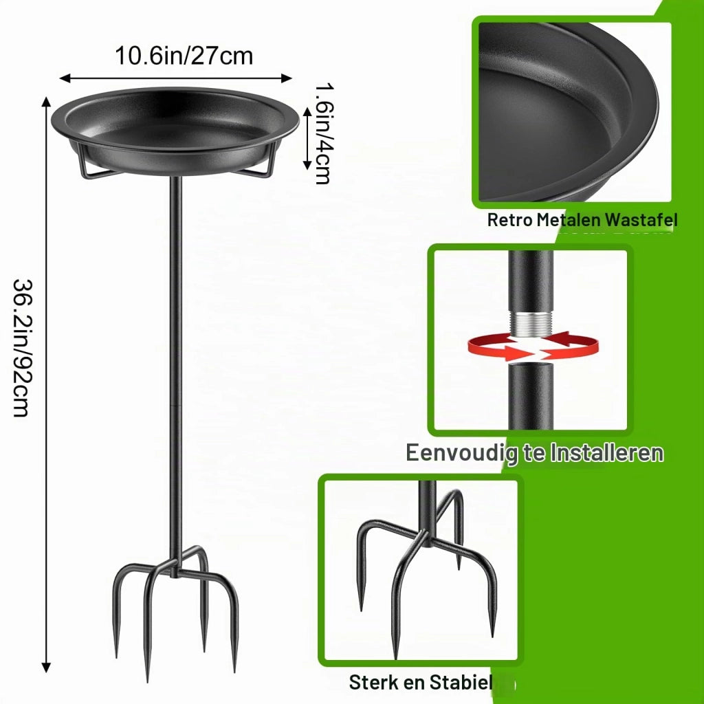 Bagno per uccelli in metallo per esterno, ciotola per uccelli da giardino, vasca per uccelli selvatici, resistente al gelo, 92x27 cm (Nero)