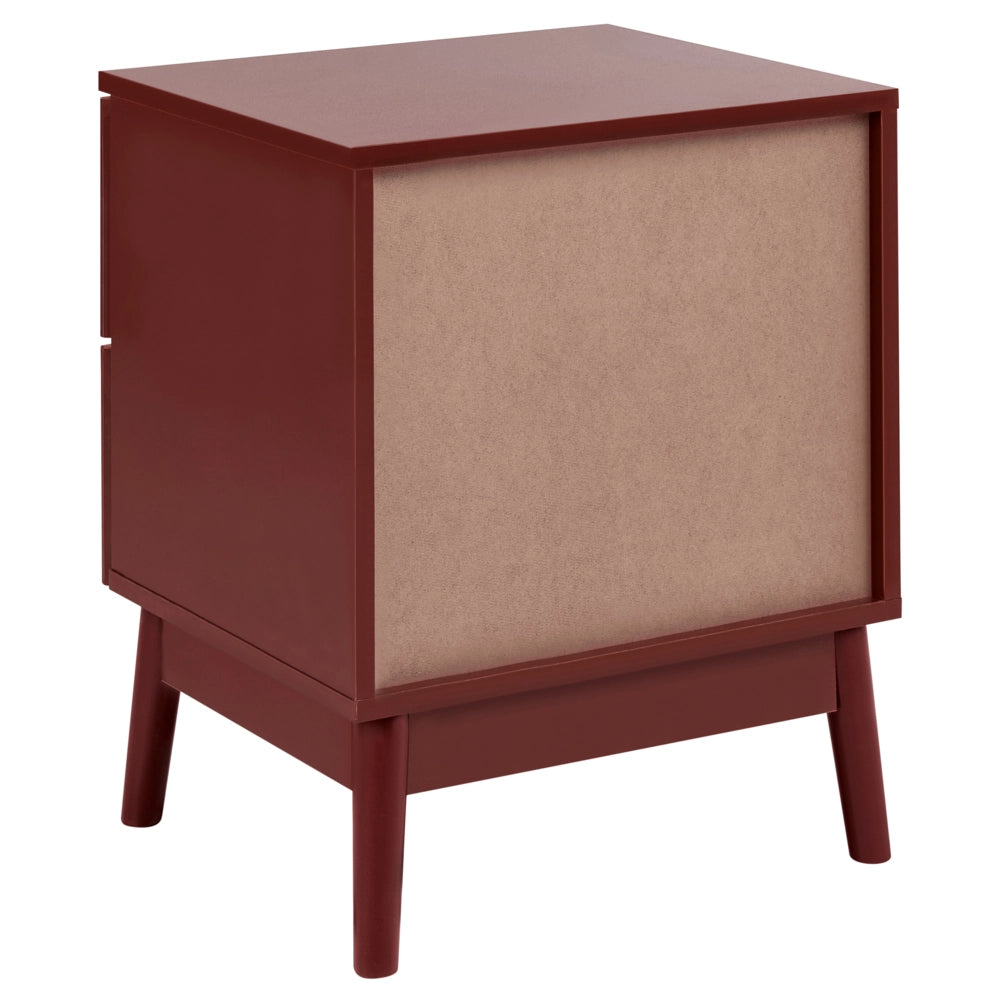 Comodino moderno bordeaux in legno ingegnerizzato con 2 cassetti