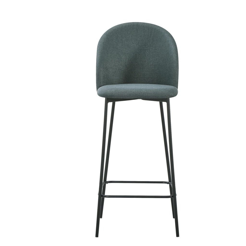 Set 4 Sgabelli VIDIA in Tessuto Verde Oliva con Gambe Nere, Schienale Imbottito e Poggiapiedi