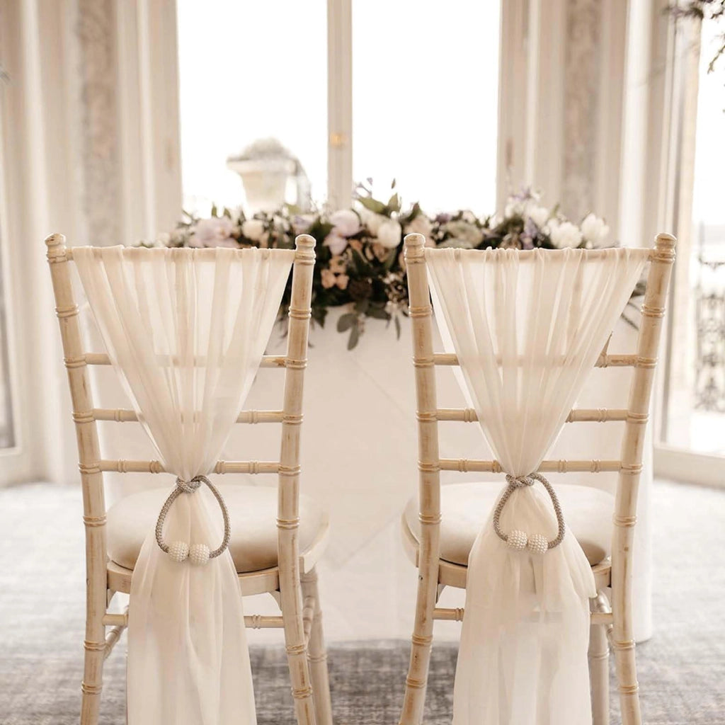 Cinture per sedie in chiffon, 100x150 cm, color beige, confezione da 2 pezzi
