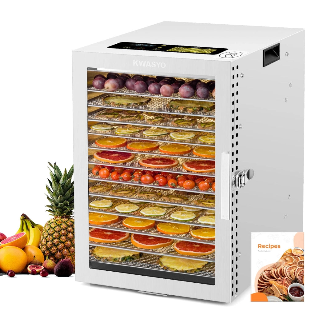 Essiccatore per alimenti in acciaio inossidabile, con 12 vassoi, temperatura regolabile da 20 a 90 °C, timer da 24h