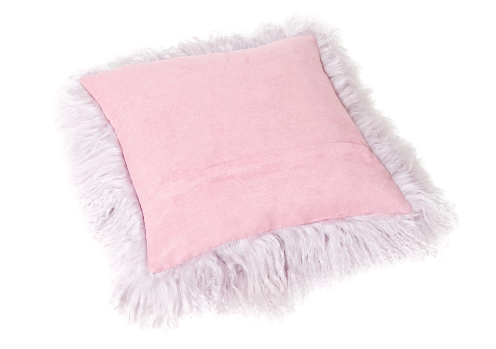 Cuscino decorativo in pelle di pecora tibetana, 40x40 cm, con chiusura a zip