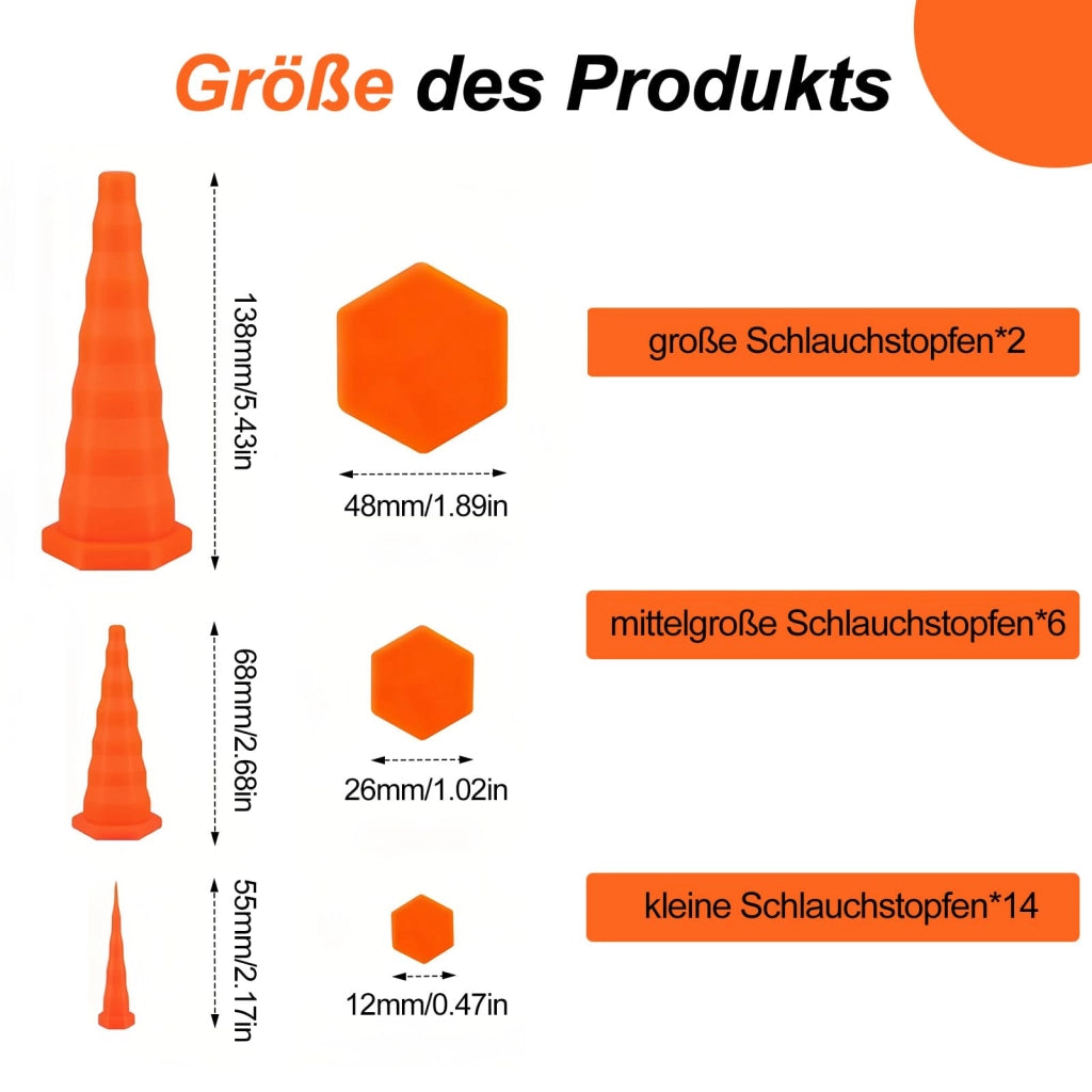 Set di tappi idraulici, 3 dimensioni, 22 pezzi, colore arancione