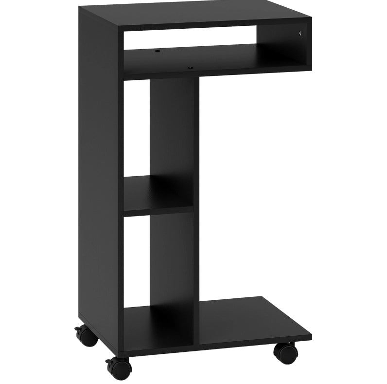 Carrello da servire a forma di C con 4 ruote e 3 ripiani, 40x30x69 cm, nero