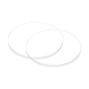 Due lenti in vetro trasparente, diametro 24 mm, spessore 2 mm, forma circolare, superficie piatta