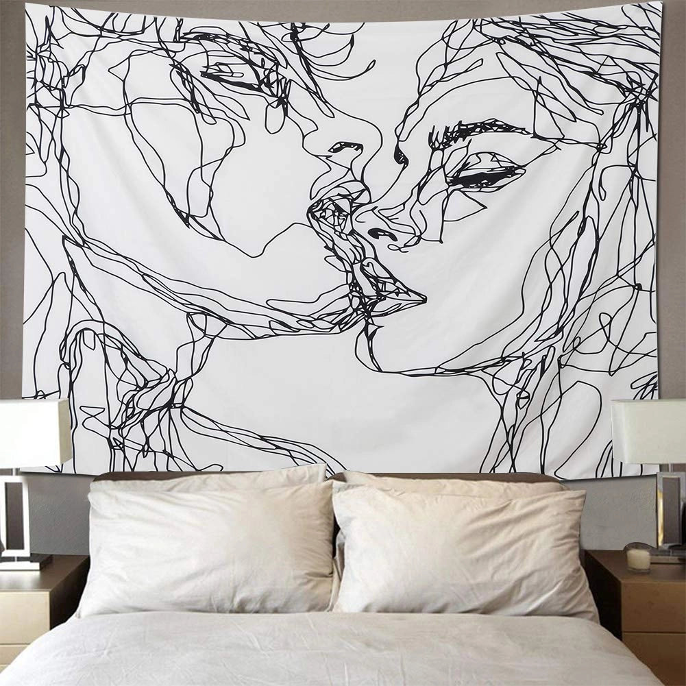 Tappeto da parete Kuss, bianco e nero, 130x150 cm, arte astratta