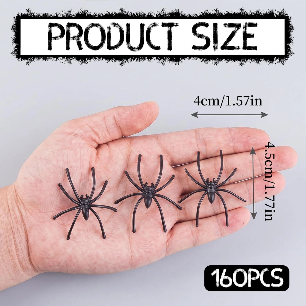Ragnatele di Halloween, 160 pezzi, 4,5 cm, nere, in plastica