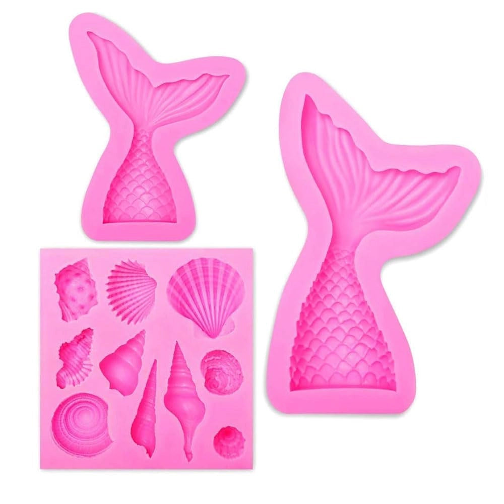 Set di 3 formine in silicone a tema marino: sirena e cavalluccio marino