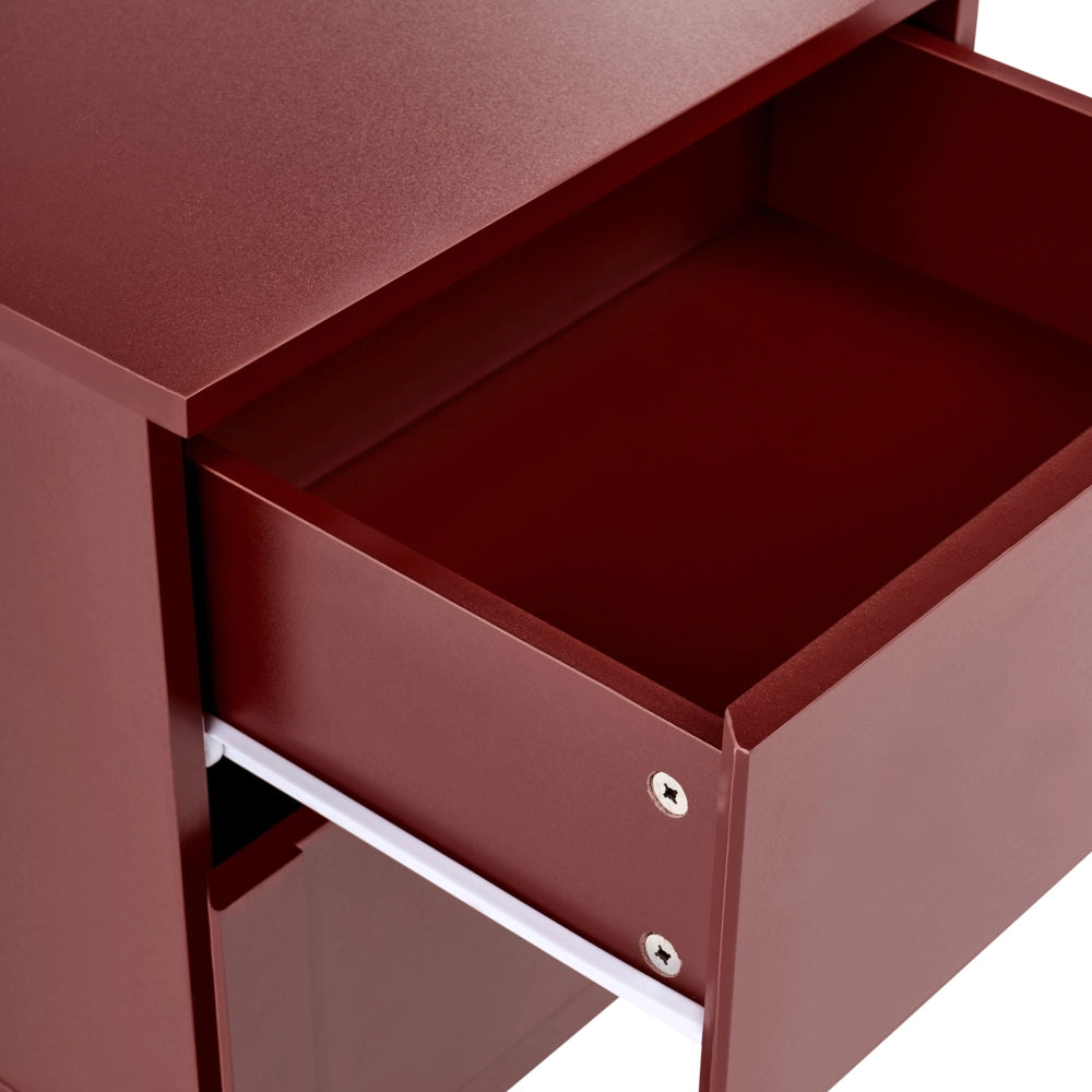 Comodino moderno bordeaux in legno ingegnerizzato con 2 cassetti