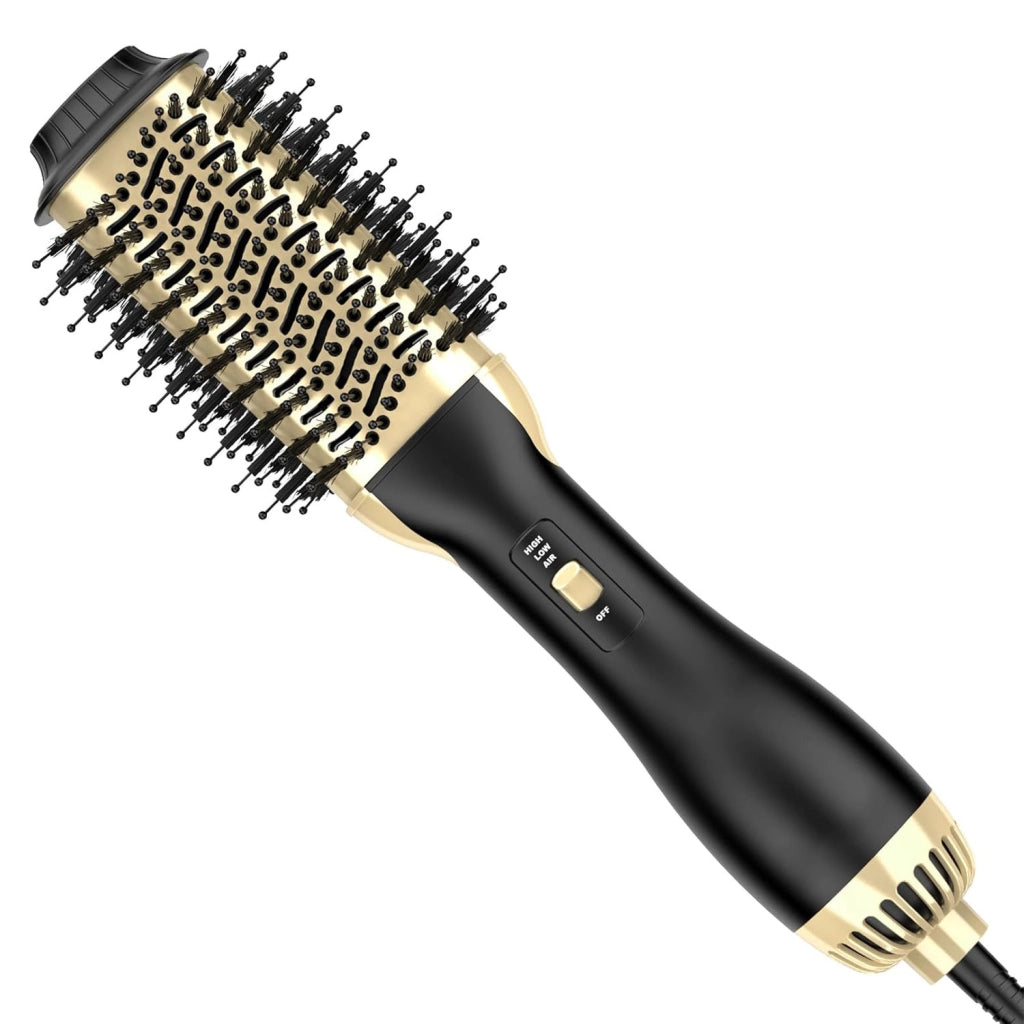 ASCIUGACAPELLI con spazzola ad aria calda 1000 W nero e oro