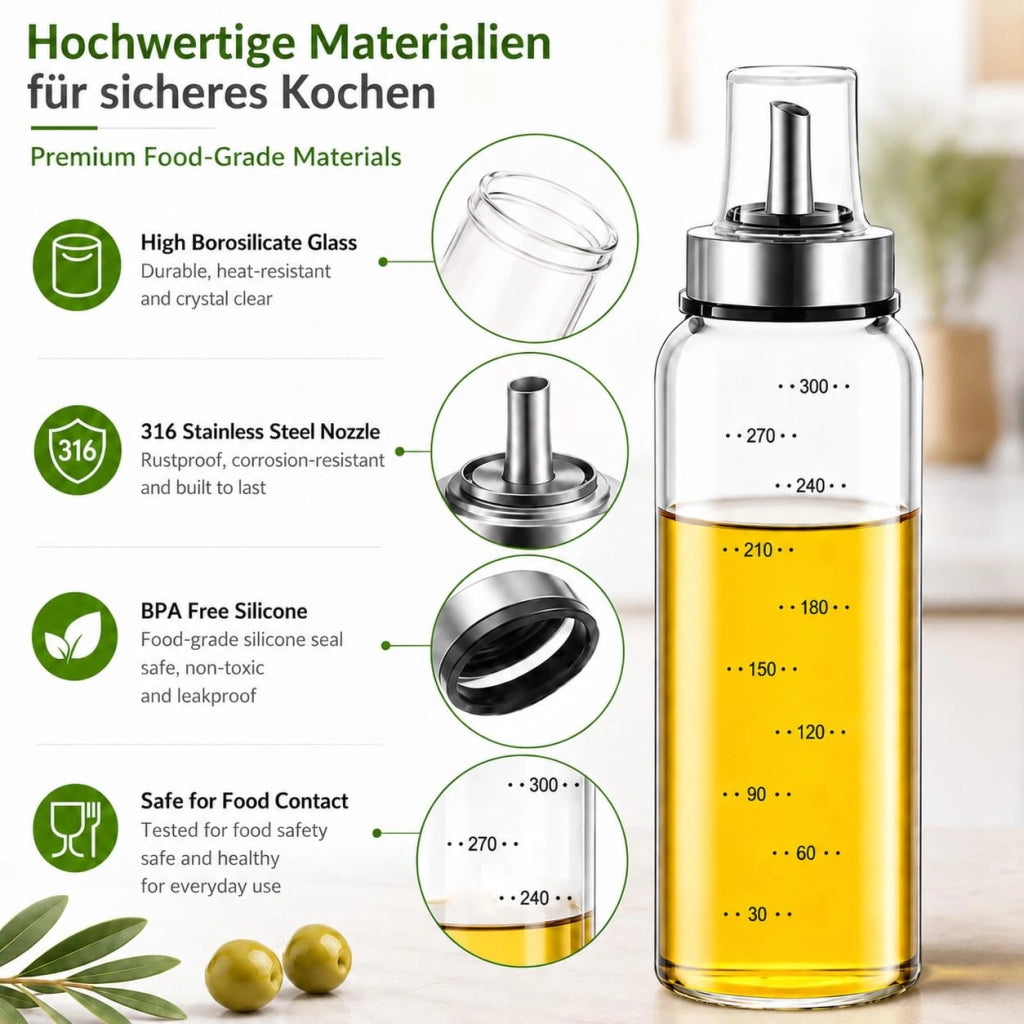 Set da 2 dosatori per olio e aceto, in acciaio inossidabile, capacità 300 ml