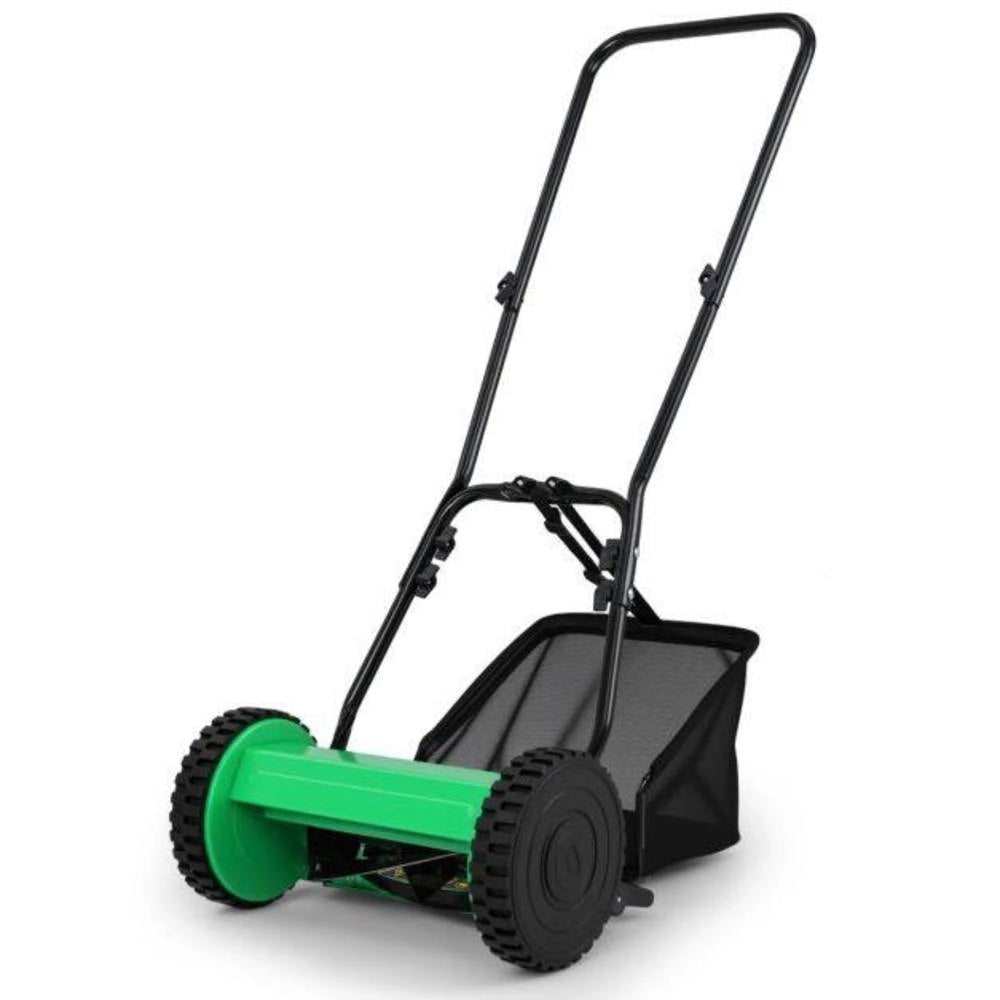 Rasaerba Manuale a Rullo per Giardino Larghezza Taglio 30cm Altezza Regolabile 15-40mm Sacco 18.5L Verde