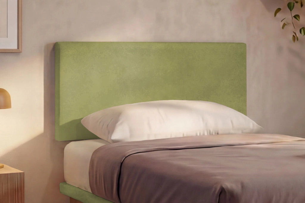 Letto Singolo con Rete Rivestita 80x200 cm Microfibra Tè Verde Tessis Testata Flat