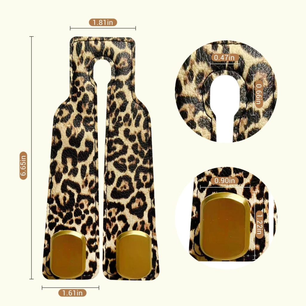 Set di 2 ganci per poggiatesta per auto, motivo leopardo, ecopelle, con doppio gancio