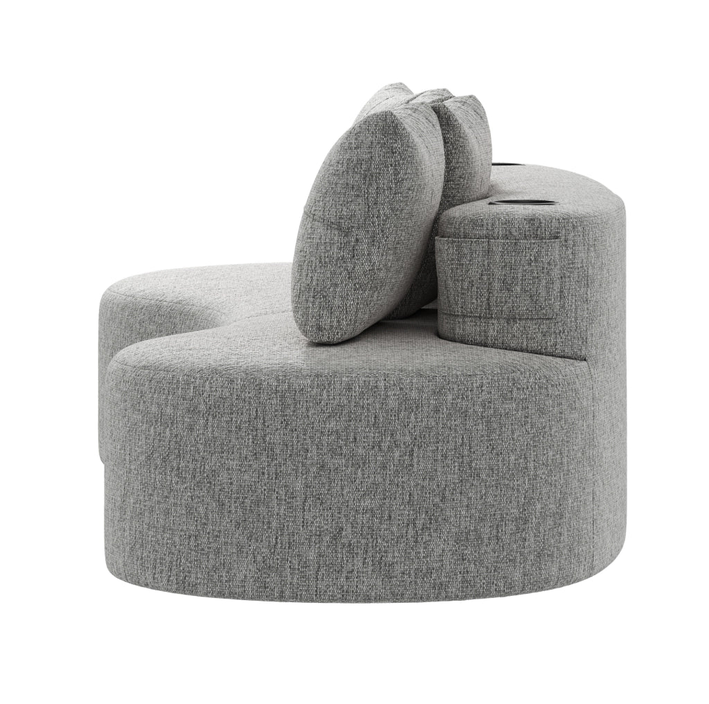 Divano 4 posti 240x109x63 cm in lino grigio chiaro, portabicchieri e tasche