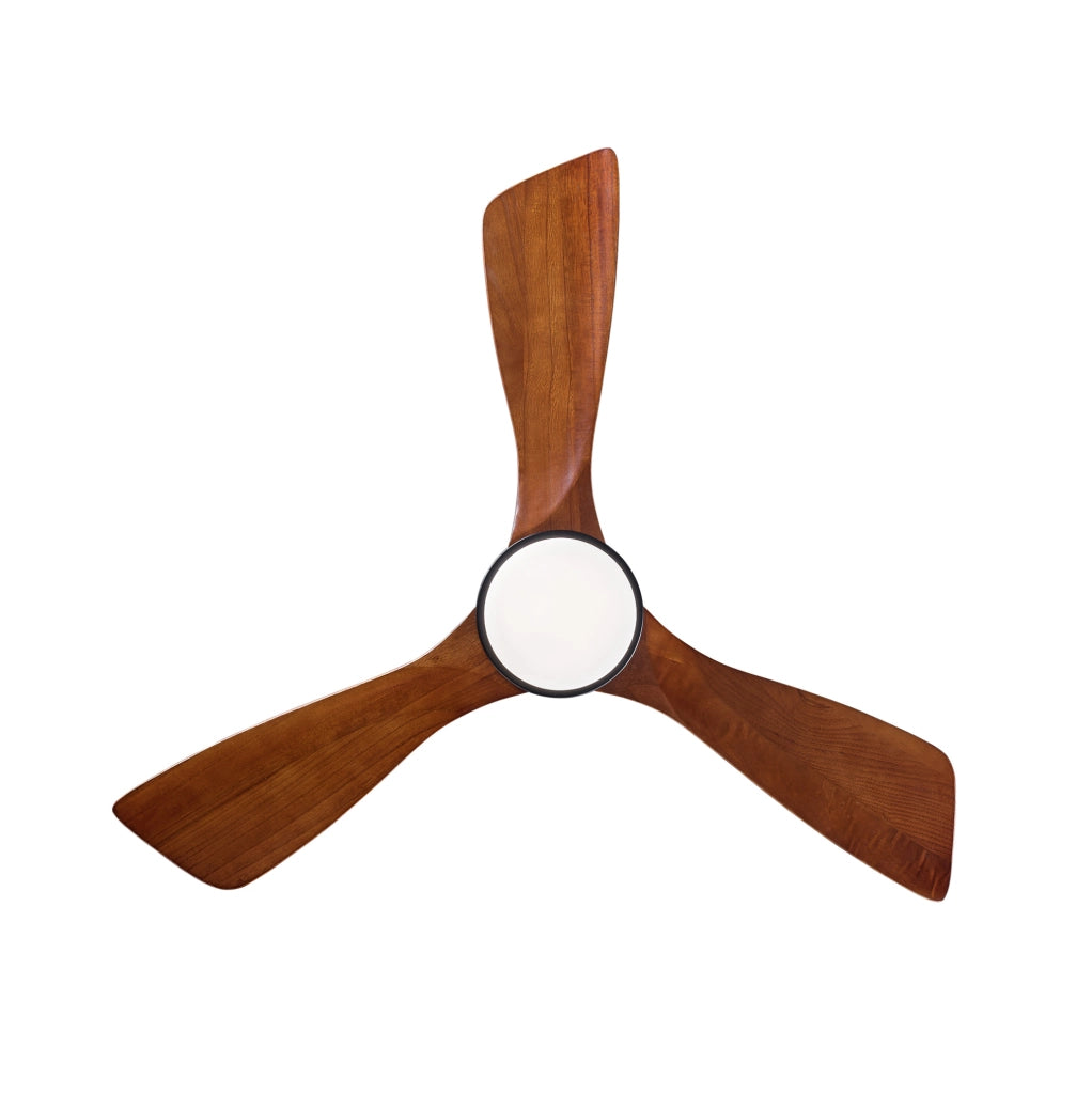 Ventilatore da soffitto con luce 107 cm metallo e legno nero noce, motore DC reversibile