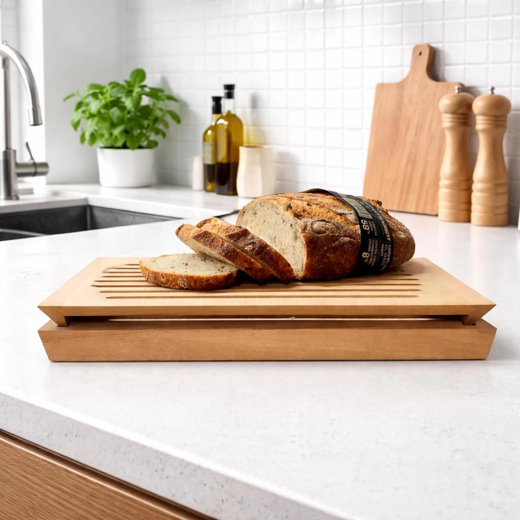 Tagliere per pane con raccoglitore per briciole, dimensioni 30x40x5 cm, in legno di faggio
