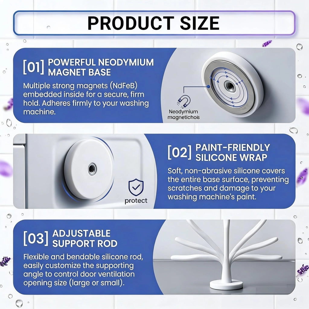 Supporto magnetico per porta di lavatrice, flessibile, bianco, 43 mm