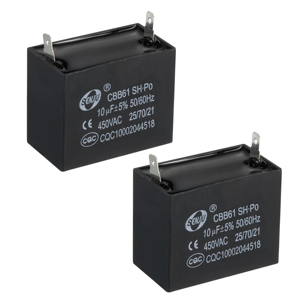 Condensatore CBB61, 10uF, 450V AC, confezione da 2 pezzi, dimensioni 49x41x39 mm